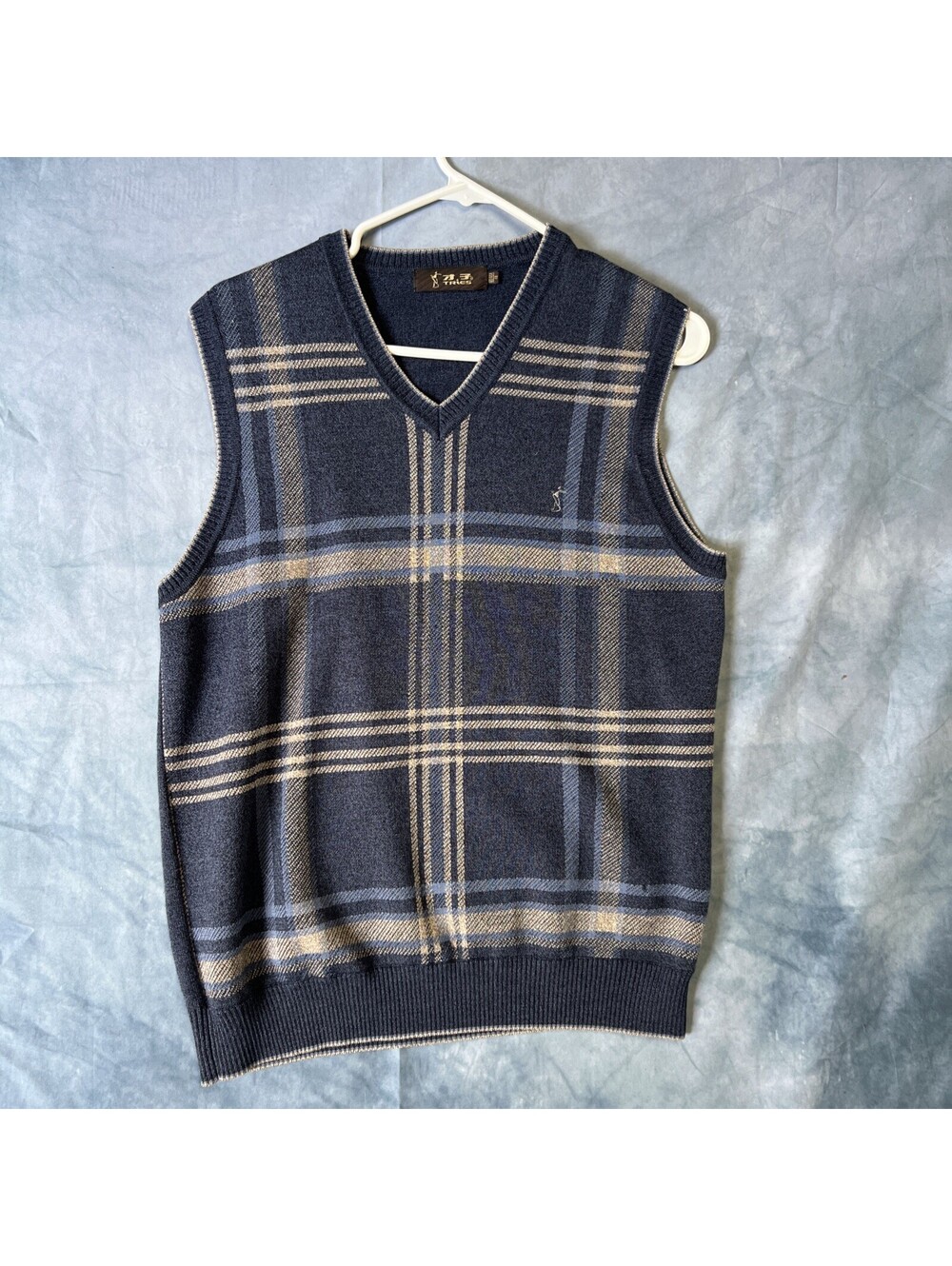 Tries Blue Check Sleeveless Sweater Vest Size 48  - 1010-1M